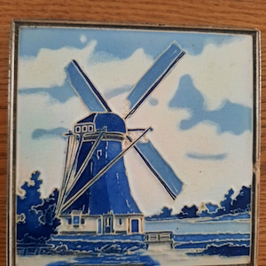 Vintage,Dutch, Westraven, Utrecht, Tile, Cloisonne, Windmill, Delft, tube lined