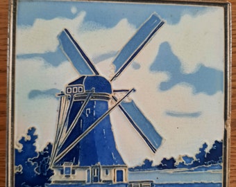 Vintage,Dutch, Westraven, Utrecht, Tile, Cloisonne, Windmill, Delft, tube lined