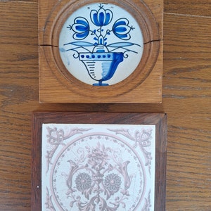 Framed vintage tiles, Your choice, Delft tile, pink tile or trivet