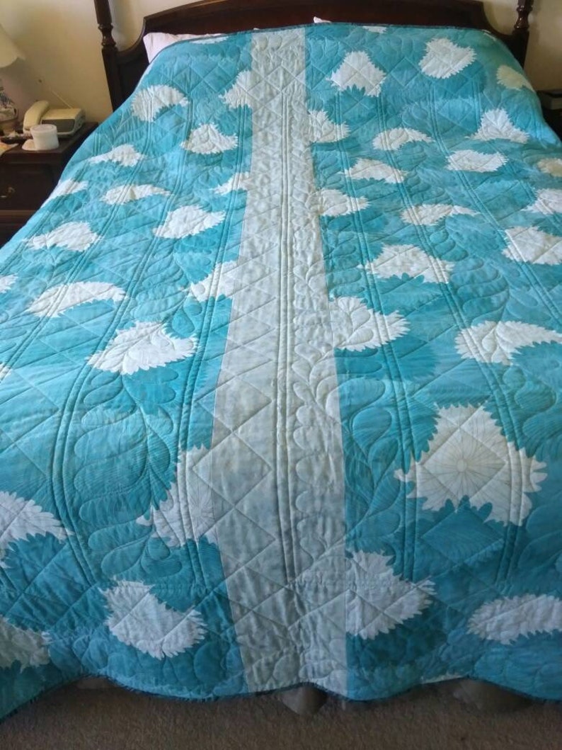 Double Quilt Queen Quilt Turquoise Teal Braid Bed Quilt Etsy