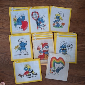 Płótna haftowane Smerfami, VINTAGE, wybór, Smerfetka, Papa Smerf, Zakochany Smerf, Artysta, piłka nożna, hokej, tenis
