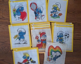 Smurf needlepoint canvases, VINTAGE, choice, Smurfette, Papa Smurf, Enamored Smurf, Artist, soccer, hockey, tennis