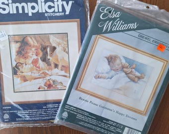 Adorable crewel embroidery kits, toddlers, choice, Elsa Williams, Bessie Pease Gutmann, Happy Dreams, Suspense