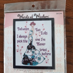 Words of Wisdom, Counted Cross Stitch Kit, vintage, Jill Meyer, Design Works Crafts, 2832M, Between Two Evils