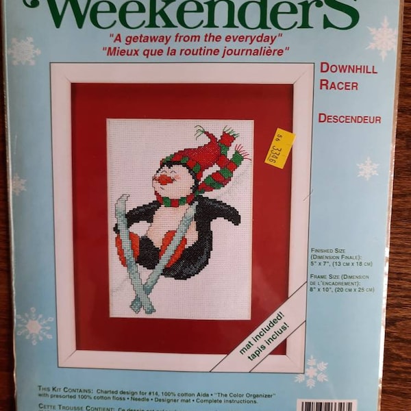 Weekenders Christmas counted cross stitch kits, vintage, JCA,Hush Puppy,A Holiday Gift,Downhill Racer,Holiday Hairdo,kittens,puppies,penguin