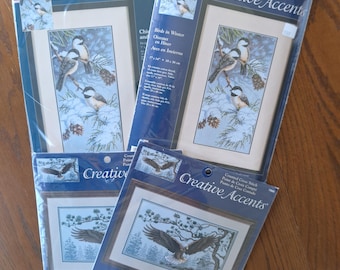 Bird Counted cross stitch kits, choice,  Graceful Eagle, Chickadees and Pinecones, Birds in Winter, vintage