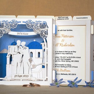 Wedding invitations. Santorini Greek wedding card. Destination Greece Island. Greek Save the Date. RSVP cards invites. Custom personalized image 3