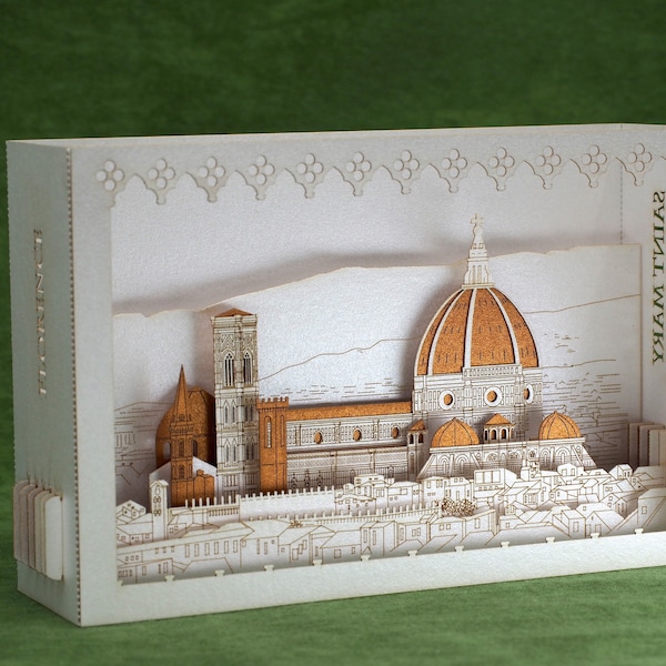 Italy Florence Duomo Cathedral of Saint Mary of the Flower. Firenze home decor architecture model. Pop up birthday card kirigami Scale model