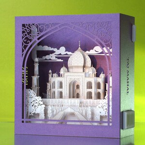 Taj Mahal. Miniature en papier. Inde Agra Couronne du mausolée du Palais. Objet d'art artisanal pop-up. Décoration de style indien. Modèle d'architecture hindoue image 10