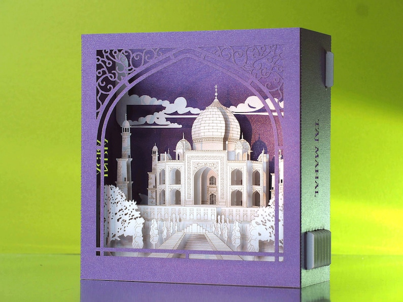 Taj Mahal. Miniature en papier. Inde Agra Couronne du mausolée du Palais. Objet d'art artisanal pop-up. Décoration de style indien. Modèle d'architecture hindoue image 10