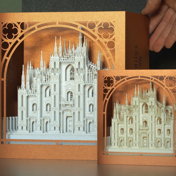 Paper model miniature Milan Cathedral Duomo di Milano. Pop up architecture. Decor art-work Cattedrale di Santa Maria Nascente. Gothic Church