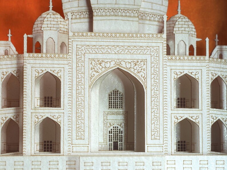 Taj Mahal. Miniature en papier. Inde Agra Couronne du mausolée du Palais. Objet d'art artisanal pop-up. Décoration de style indien. Modèle d'architecture hindoue image 3