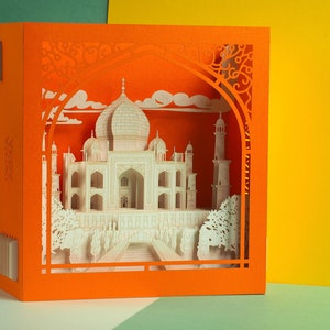 Taj Mahal. Miniature en papier. Inde Agra Couronne du mausolée du Palais. Objet d'art artisanal pop-up. Décoration de style indien. Modèle d'architecture hindoue image 9