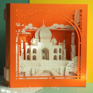 Taj Mahal. Miniature en papier. Inde Agra Couronne du mausolée du Palais. Objet d'art artisanal pop-up. Décoration de style indien. Modèle d'architecture hindoue image 4