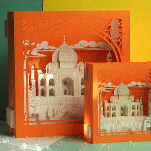 Taj Mahal. Miniature en papier. Inde Agra Couronne du mausolée du Palais. Objet d'art artisanal pop-up. Décoration de style indien. Modèle d'architecture hindoue image 8