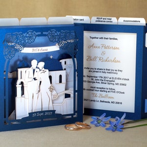 Bruiloft uitnodigingen. Santorini Griekse trouwkaart. Bestemming Griekenland eiland. Grieks Save the Date. RSVP-kaarten uitnodigingen. Op maat gepersonaliseerd afbeelding 1