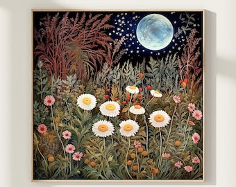Wildflowers art print square wall art wildflower poster floral painting neutral botanical, vintage botanical flower artwork home decor gift