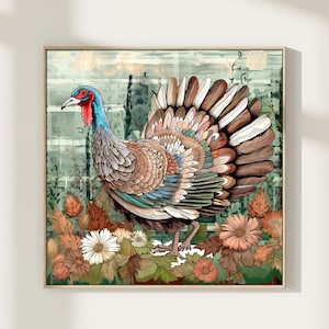 Fall Turkey Art Print | Boho Art Print | Turkey Wall Art | Square Wall Art | Thanksgiving Wall Art | Fall Decorations