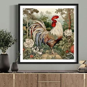 Kitchen Wall Decor Rooster Painting Art Print, Square Wall Art, Gift Ideas image 4