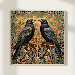 Crow Art Print, Crow Printable Artwork, Crow Poster, Bird Print, Living Room Art, Forest Wall Art, Kitchen Art, Square Art Vintage Style Art