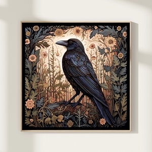 Crow Art Print, Decorative Art, Art Poster Print, Vintage Poster, Crow Painting, Dark Academia, Halloween Art, Victorian Crow Art, Gift