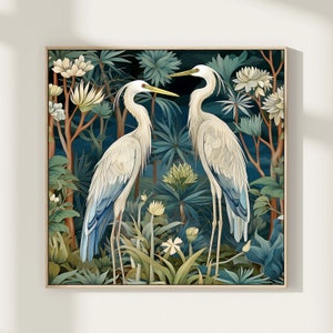 Blue Heron Bird Square Poster Art Print, Animal Retro Artwork Painting