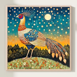 Pheasant Cottagecore Vintage Style Painting Print