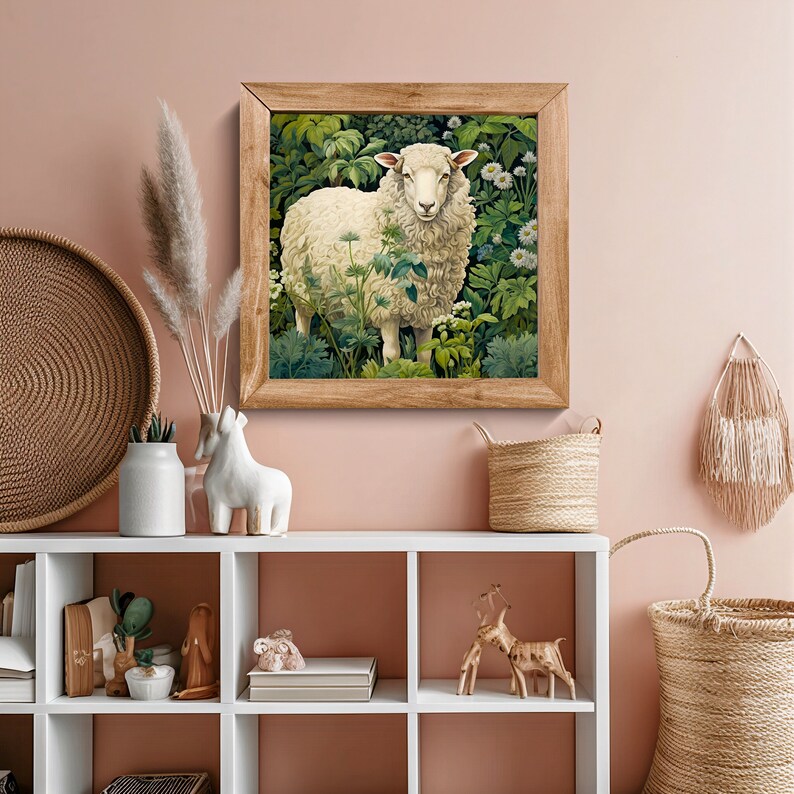 Sheep in Garden Printable Painting Vintage Sheep Painting Print Digital ...