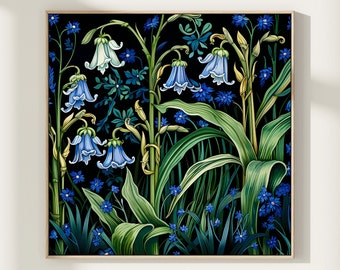 Campanule fiori pittura stampa campanule nei boschi Virginia campanule fiori selvatici arte per naturalista primavera boschi arte foresta fiori selvatici