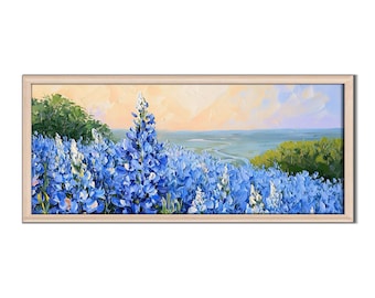 Texas Bluebonnet Wall Art Print, Bluebonnet Flower Decor, Rustic Texas Landscape, Impasto Artwork Gift