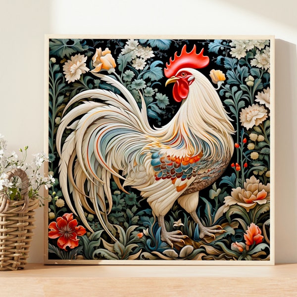 Peinture imprimable de coq d'animal de ferme, téléchargement de poulet, impression d'art de coq, art de mur imprimable de coq