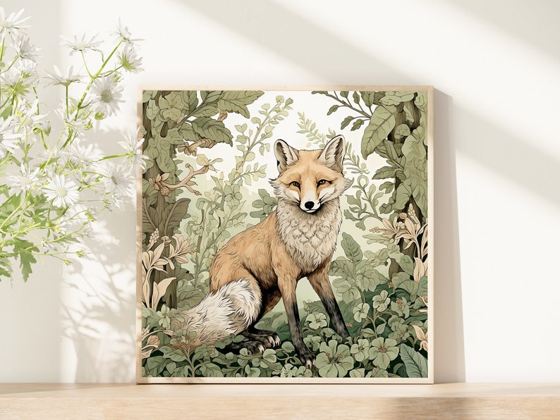 Fox Wall Art, Wildlife Painting, Soft Home Decor, Woodland Wall Art, Rustic Home Decor, Fox Printable Art, Red Fox Art image 6