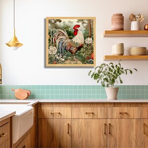Kitchen Wall Decor Rooster Painting Art Print, Square Wall Art, Gift Ideas image 6