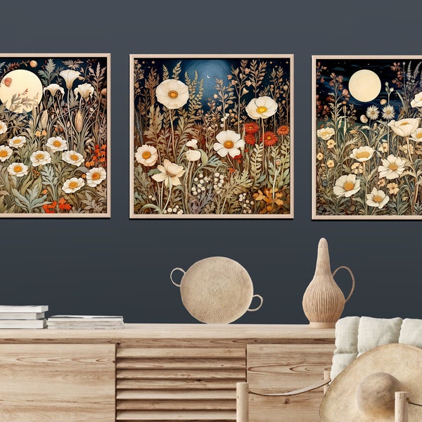 Set of 3 Painting Prints, Wildflowers Prints, Bedroom Wall Art, Summer Mead, Farmhouse Decor, Living Room Wall Art, Gift