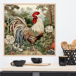 Kitchen Wall Decor Rooster Painting Art Print, Square Wall Art, Gift Ideas image 1