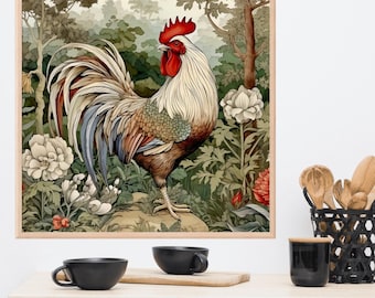 Kitchen Wall Decor Rooster Painting Art Print, Square Wall Art, Gift Ideas