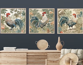 Set of 3 Prints, Printable Farm Animals, Rooster Watercolor, Chicken Download, Rooster Art Print, Rooster Printable, Gift
