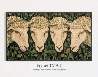 Samsung Frame TV Art, vintage Frame Tv Art, Sheep Arts, Peinture de moutons, Peinture d’animaux de ferme, Peinture neutre, Décor de ferme