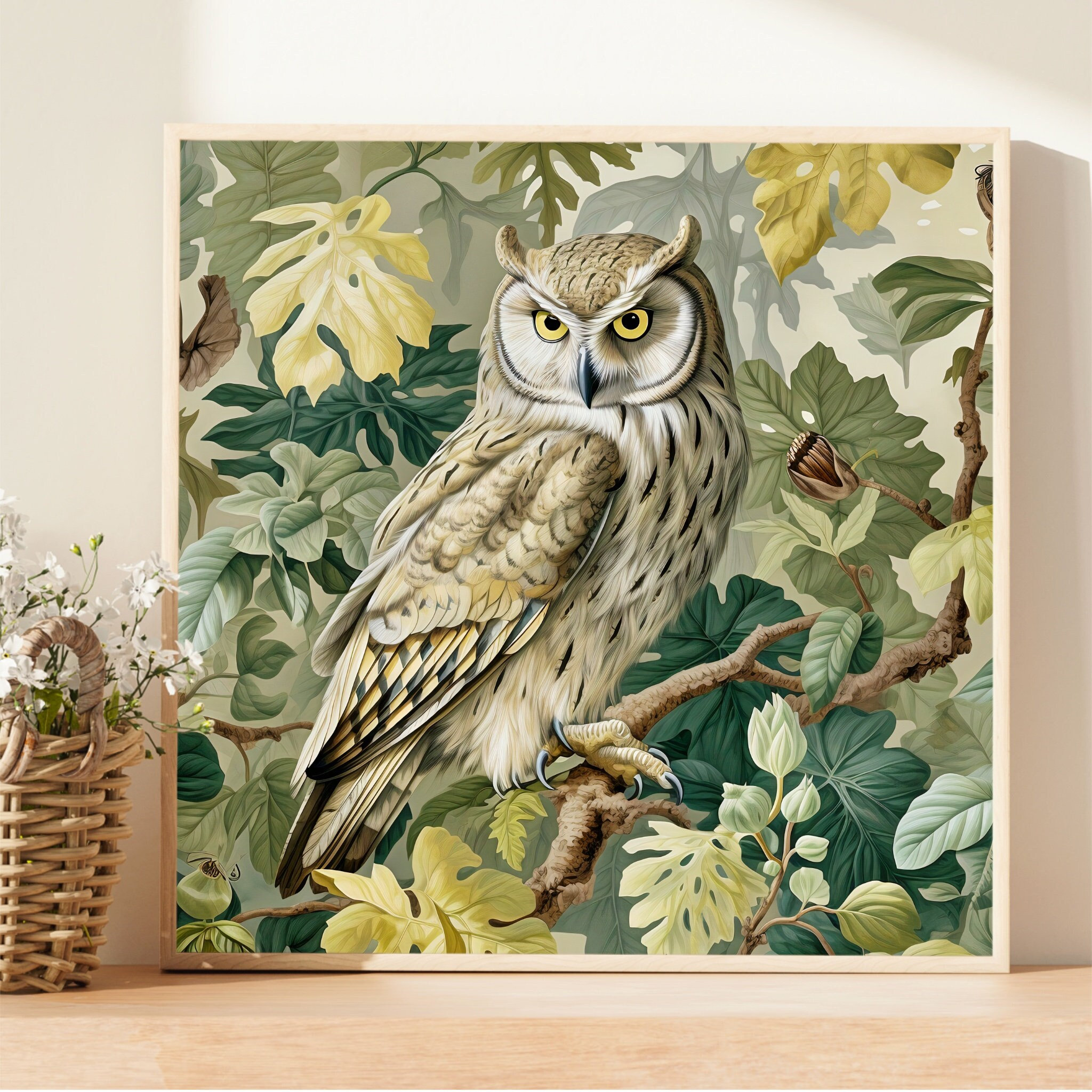 Owl in a Green Forest Art Print