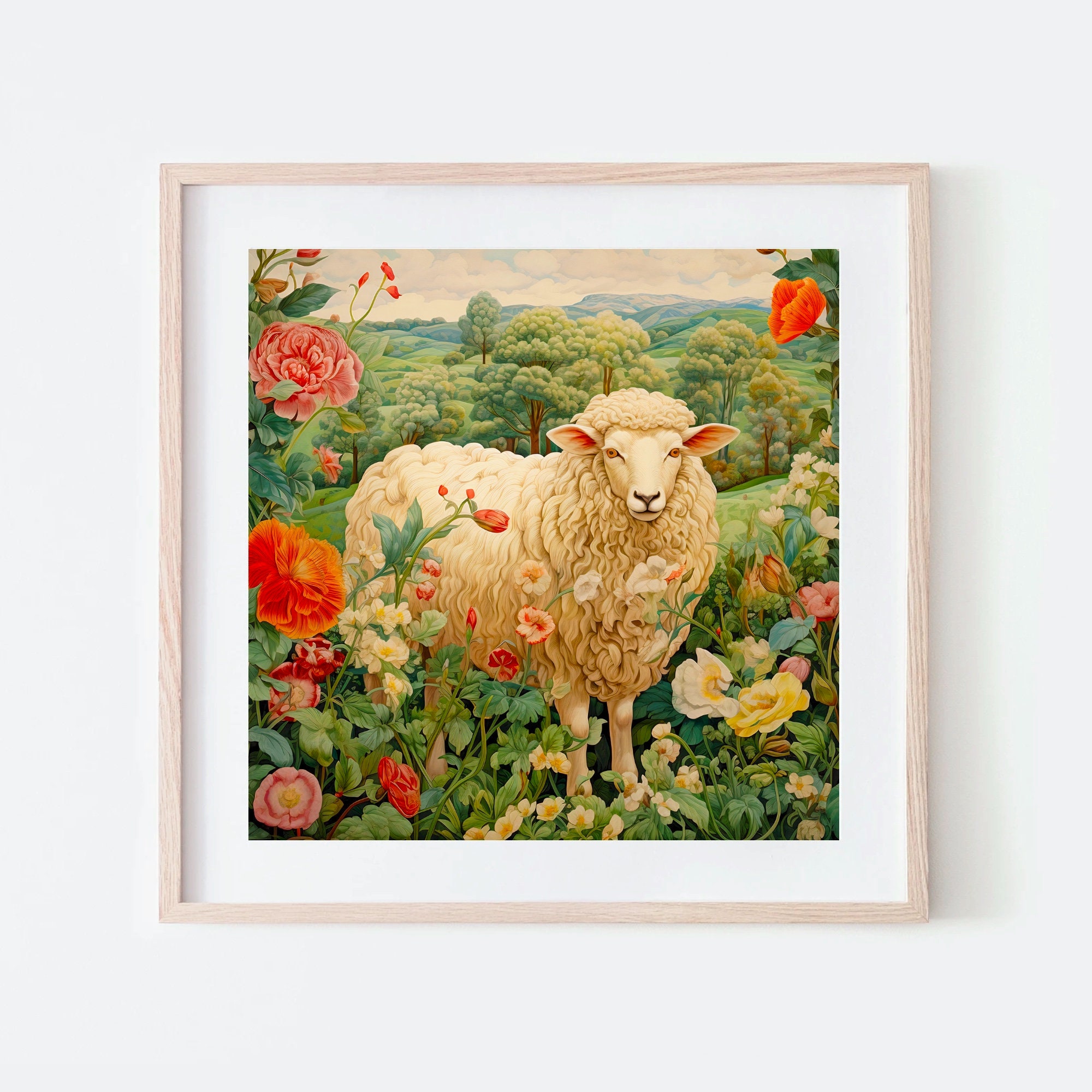 Sheep in Garden Printable Painting Vintage Sheep Painting Print Digital ...