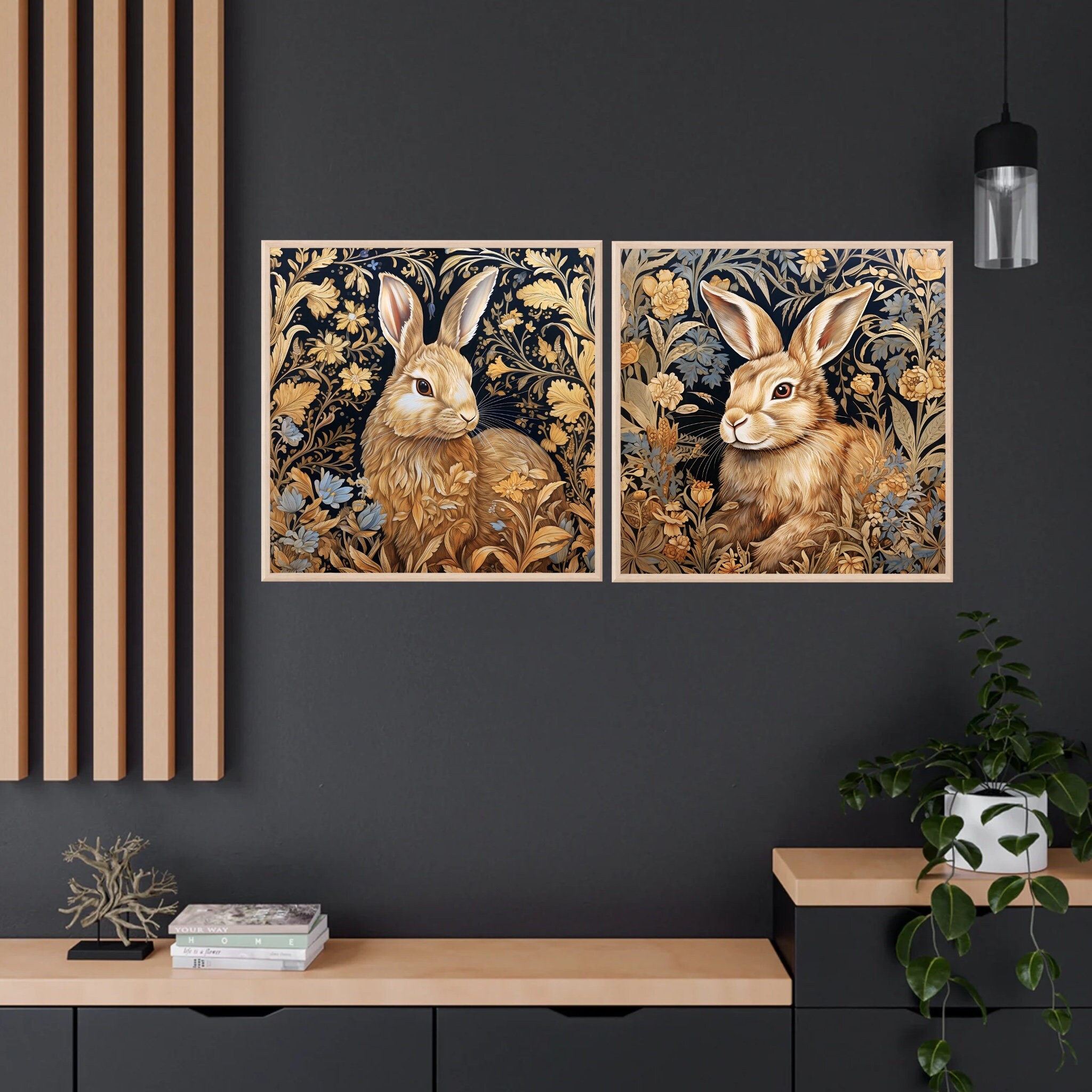 Printable Rabbit Paintings, Set of 2 Art Prints, Animal Prints, Bunny ...