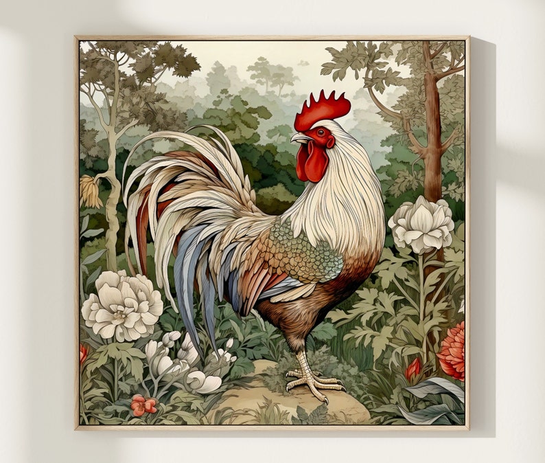 Kitchen Wall Decor Rooster Painting Art Print, Square Wall Art, Gift Ideas image 5