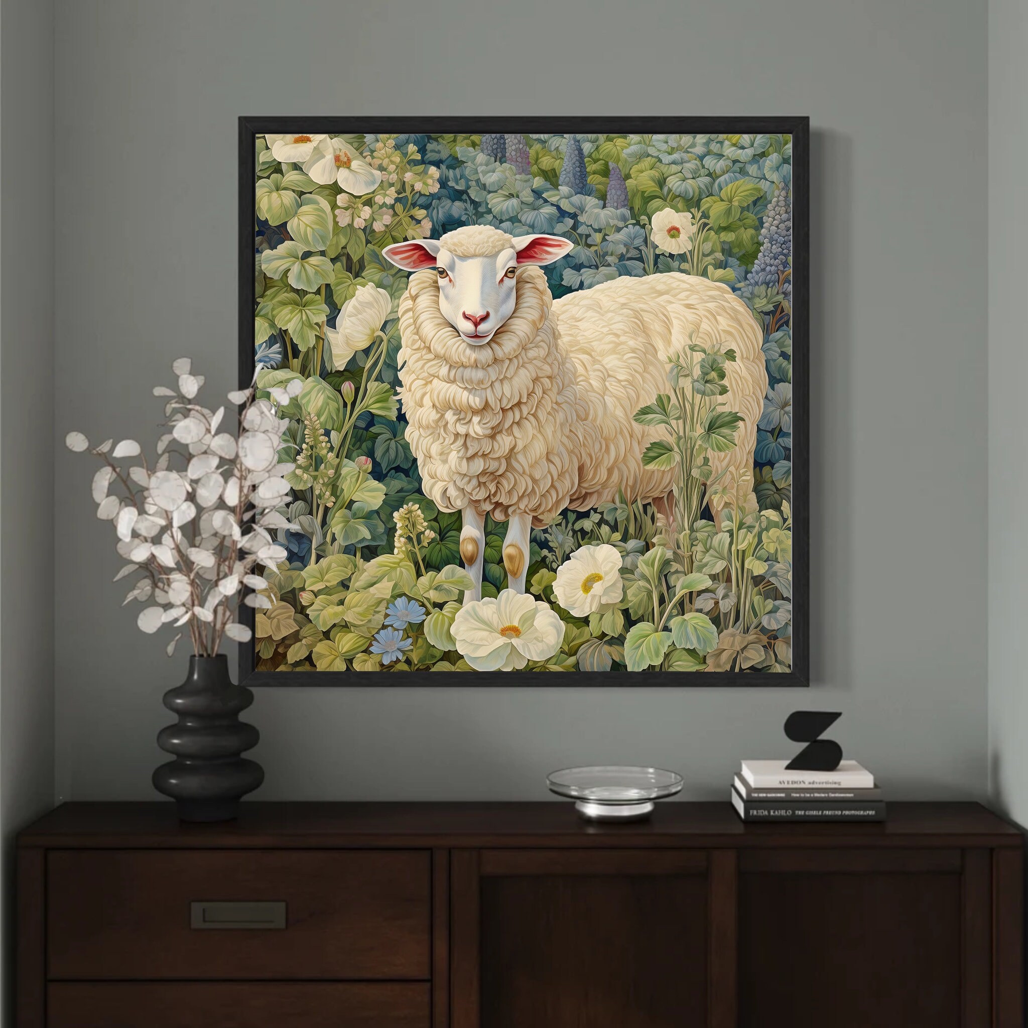 Sheep in Garden Printable Painting Vintage Sheep Painting Print Digital ...