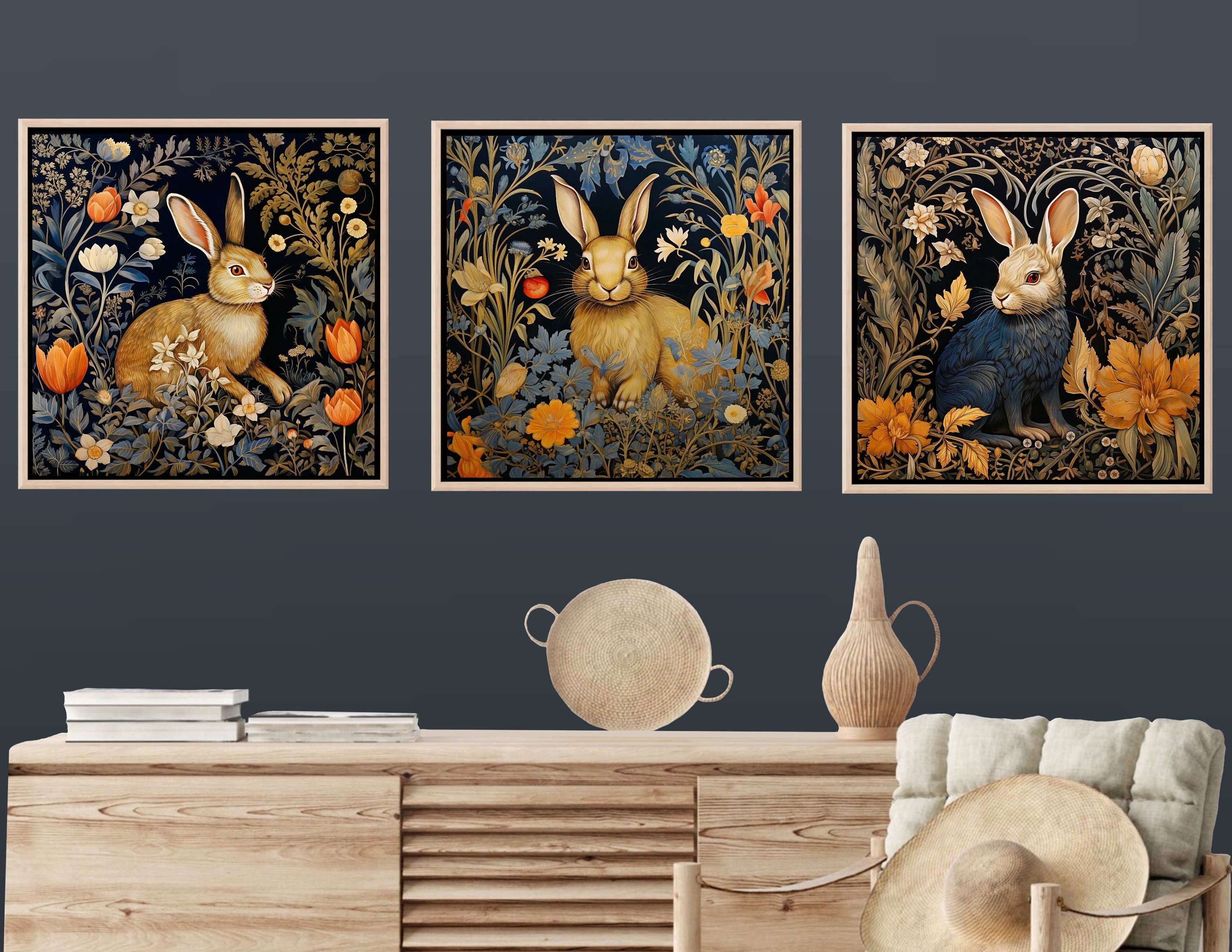 Printable Rabbit Paintings, Set of 3 Art Prints, Animal Prints, Bunny ...