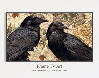 Samsung Frame TV Art Download | Black Raven Vintage Printable | Neutral Boho Bird Digital Decor