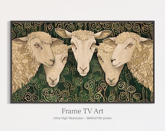 Samsung Frame TV Art, vintage Frame Tv Art, Sheep Arts, Peinture de moutons, Peinture d’animaux de ferme, Peinture neutre, Décor de ferme