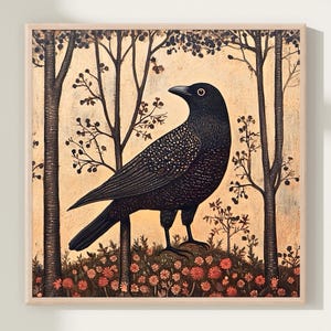 Fall Autumn Crow Woods Art Print, Farmhouse Decor, Whimsical Art, Crow Art, Raven Art, Halloween Art, Home Decor, Autumn Landscape