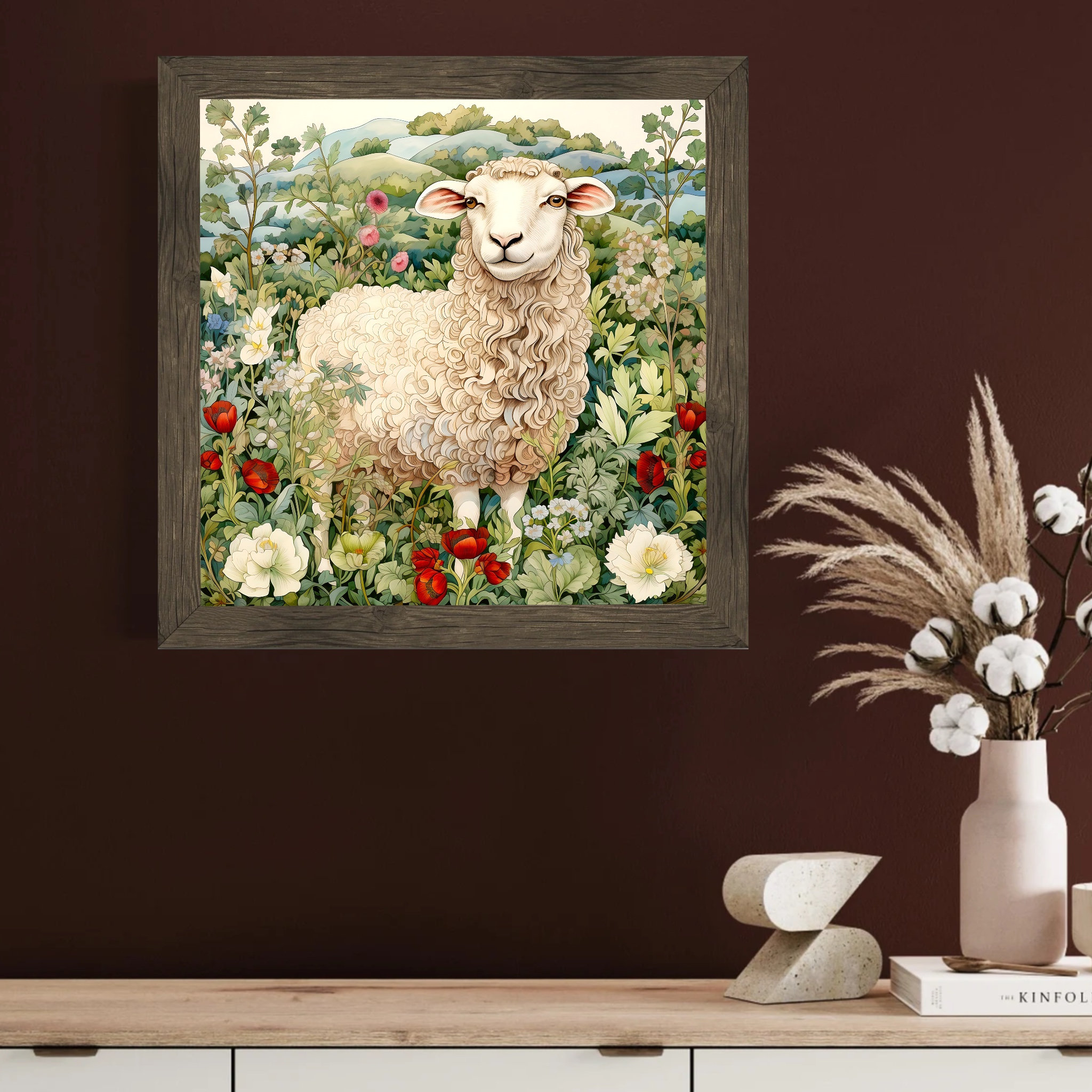 Sheep Art Print, Sheep in Garden Painting, Vintage Sheep Painting Print ...