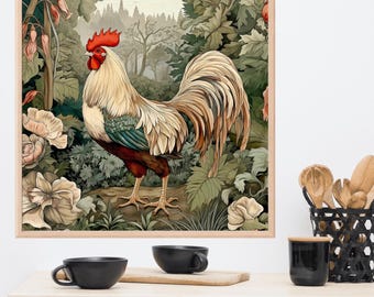 Kitchen Wall Decor Rooster Cottagecore Vintage Painting Print