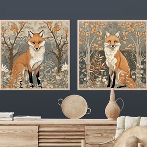 Set of 2 Fox Wall Art, Wildlife Painting, Soft Home Decor, Woodland Wall Art, Rustic Home Decor, Fox Printable Art, Red Fox Art